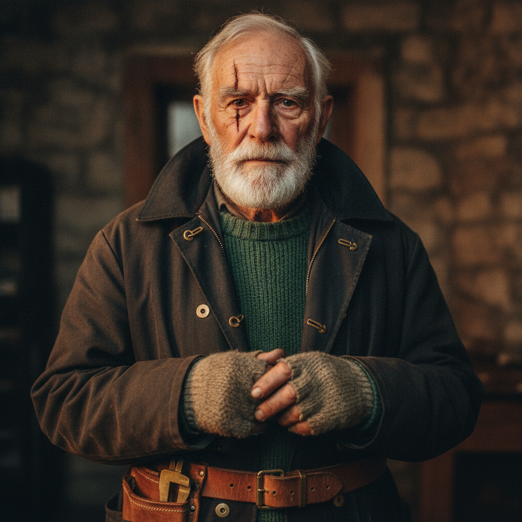 AI-generated canon character still of a lighthouse keeper used to lock identity across shots